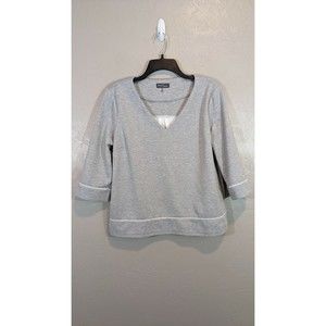 Market & Spruce Womens Large Grey Sonal Lattice Trim Mixed Media Knit Top